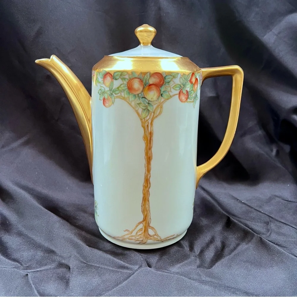 Super RARE Vintage D&B‎ Germany Coffee Tea Pot 9.5” H - Hand Painted Peach Tree